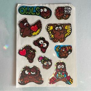 Vintage 80s Shiny Prism Owl KEM Sticker Sheet Rare!